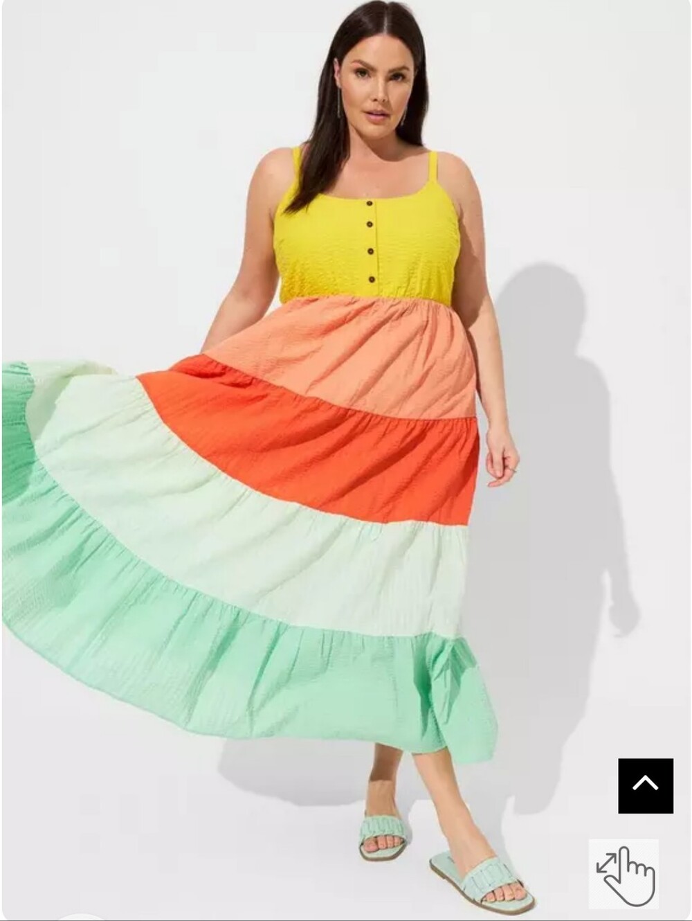 Colorblock Tiered Maxi Dress in Yellow, Coral & Mint